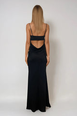 TARA BLACK COWL NECK OCCASION BACKLESS MAXI DRESS WITH WRAP SKIRT