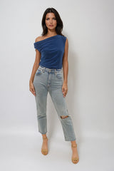 Willow Royal Blue Off The Shoulder Top - Back View | Honor Gold