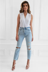 Jade White sleeveless Wrap Bodysuit top