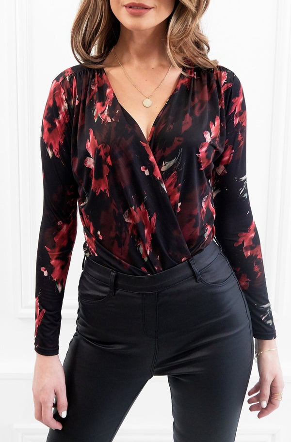 DASHA FLORAL PRINT BODYSUIT WITH LONG SLEEVES