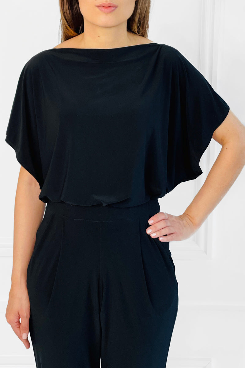 FINLEY BLACK BATWING TOP WITH SLASHED NECKLINE