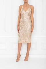 GIA GOLD BLUSH SEQUIN BACKLESS MIDI DRESS