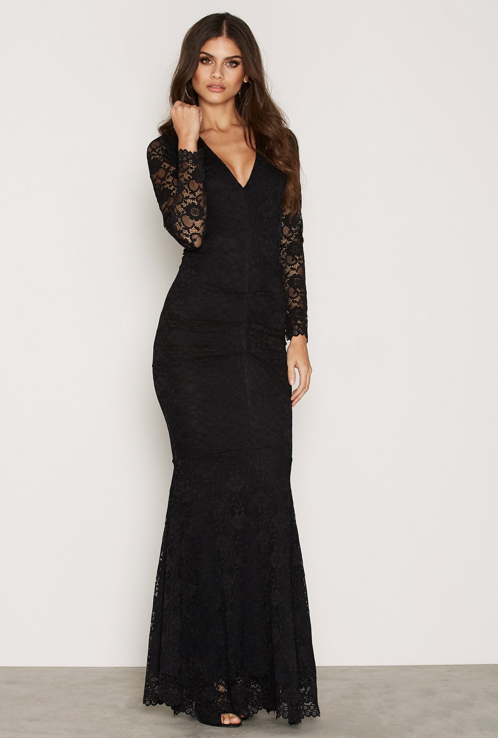 Savannah Black Lace Long Sleeved Maxi Dress | Honor Gold UK Savannah Black Lace Long Sleeved Maxi Dress | Honor Gold UK