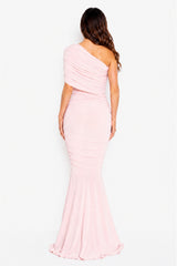 Alice Blush Pink One Shoulder Bridesmaids Occasion Maxi Dress - View 7 | Honor Gold