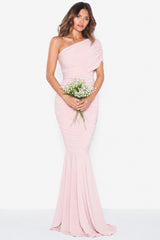 Alice Blush Pink One Shoulder Bridesmaids Occasion Maxi Dress - View 5 | Honor Gold