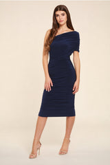Alice Navy One Shoulder Midi Dress