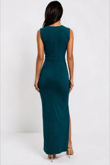 Amor Green V Front Maxi Dress With Front Sash - View 7 | Honor Gold