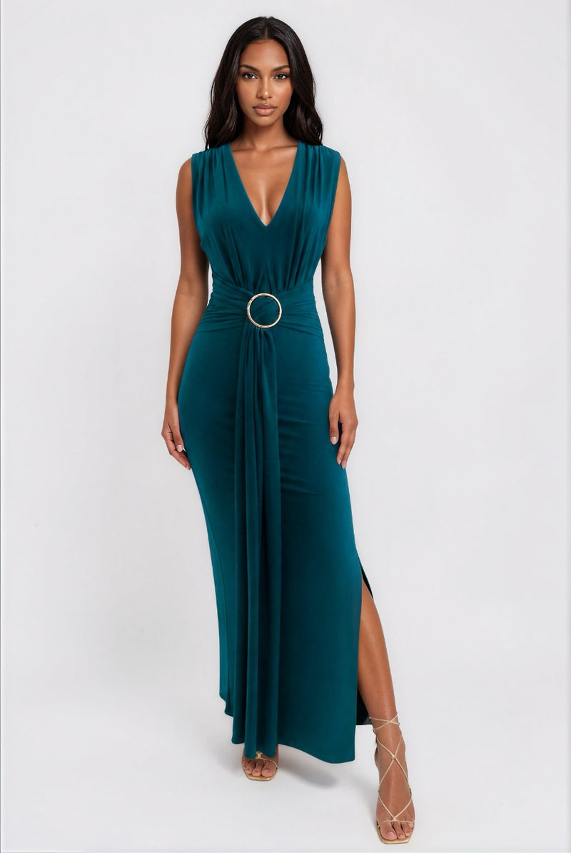 silver and gold prom dress Stunning Maxi A-Line Satin Dress – UME London main image 1