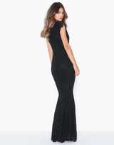 ARIANNA BLACK LACE WITH CAP SLEEVES & FISHTAIL MAXI DRESS