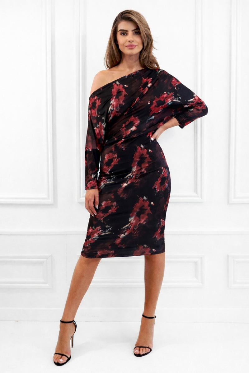 sachin and babi light blue dress Multi Red Striped Three-Quarter Sleeve Knit Bodycon Short Dress by Izabel  London main image 0
