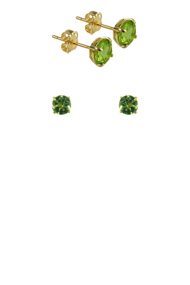 August - 9ct Yellow Gold Birthstone Earrings 5mm Round Yellow/Peridot