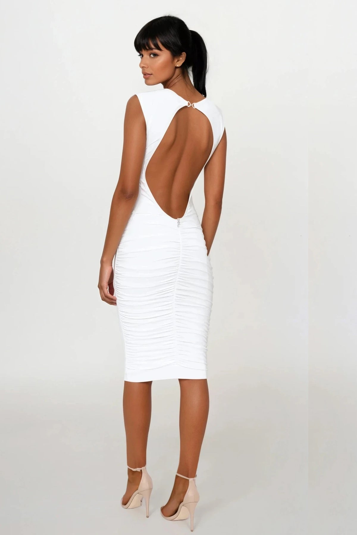 Bella White Ivory Backless Sleeveless Midi Dress Honor Gold Bella White Ivory Backless Sleeveless Midi Dress Honor Gold