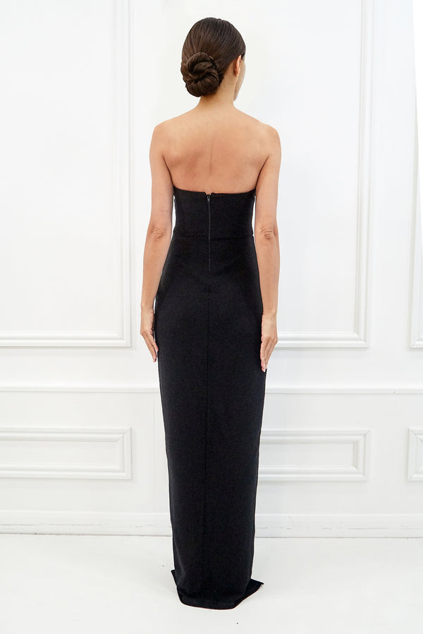 CANDICE BLACK SWEETHEART STRAPLESS BANDEAU MAXI DRESS WITH WRAP SKIRT WITH SPLIT