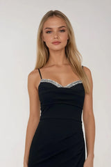 CHRISTIE BLACK DIAMANTE EMBELLISHED MAXI DRESS WITH WRAP SKIRT WITH SPLIT