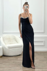 CHRISTIE BLACK DIAMANTE EMBELLISHED MAXI DRESS WITH WRAP SKIRT WITH SPLIT