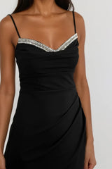 CHRISTIE BLACK DIAMANTE EMBELLISHED MAXI DRESS WITH WRAP SKIRT WITH SPLIT