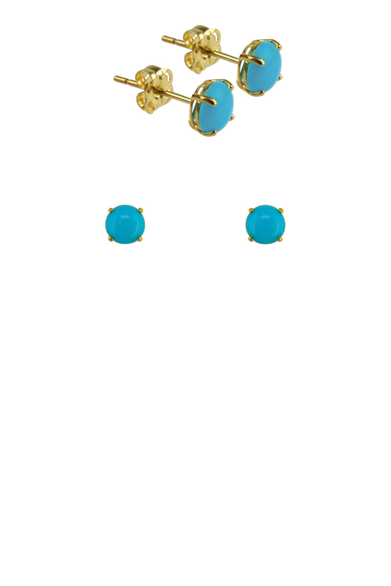 December- 9ct Yellow Gold Birthstone Earrings 5mm Round Yellow / Stabilised Turquoise Cabochon