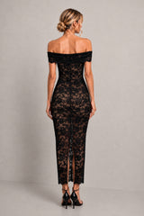 Elan Black Lace Bardot Maxi Dress