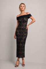 Elan Black Lace Bardot Maxi Dress