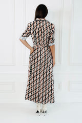 FAITH ABSTRACT GEO PRINT LONG SLEEVED MAXI SHIRT DRESS