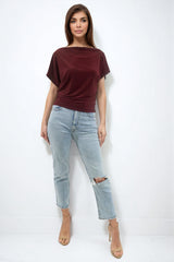 FINLEY BERRY BATWING TOP WITH SLASHED NECKLINE