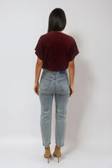 FINLEY BERRY BATWING TOP WITH SLASHED NECKLINE