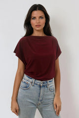 FINLEY BERRY BATWING TOP WITH SLASHED NECKLINE