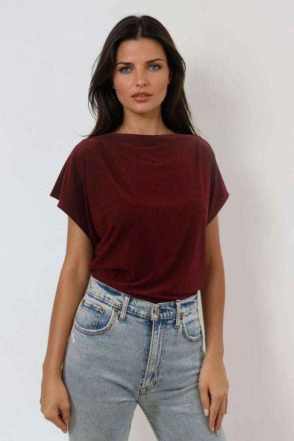 FINLEY BERRY BATWING TOP WITH SLASHED NECKLINE