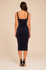 Gabriella Shimmer Navy Rose Gold Midi Dress