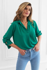 GERI OVERSIZED GREEN BLOUSE WITH SLEEVES