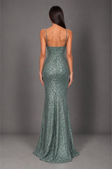 Gigi Green Sequin Backless Maxi Dress