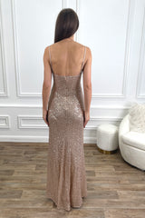 GISELLE CHAMPAGNE BLUSH PINK SEQUIN OCCASION WEAR MAXI DRESS