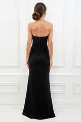 HOLLY BLACK RHINESTONE DIAMANTE BOW EMBELLISHED SWEETHEART GLITTERED MAXI DRESS