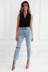 JADE BLACK SLEEVELESS WRAP STYLE BODYSUIT TOP