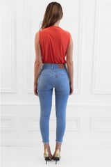 JADE ORANGE SLEEVELESS WRAP STYLE BODYSUIT TOP