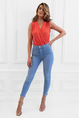 JADE ORANGE SLEEVELESS WRAP STYLE BODYSUIT TOP