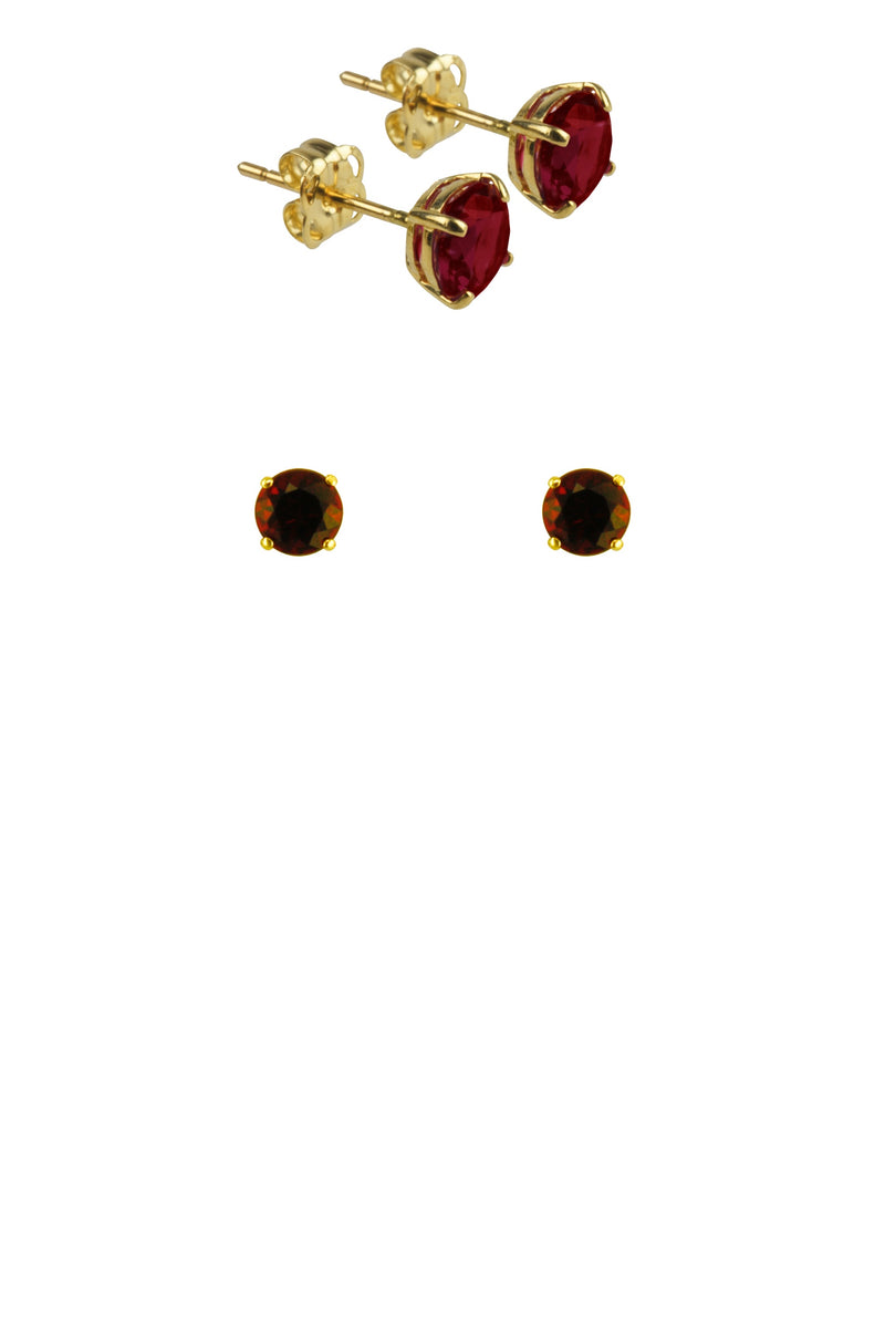 January - 9ct Yellow Gold Birthstone Earrings 5mm Round Yellow / Garnet Red