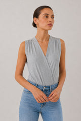 Jay Grey Sleeveless Wrap Style Bodysuit