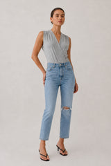 Jay Grey Sleeveless Wrap Style Bodysuit