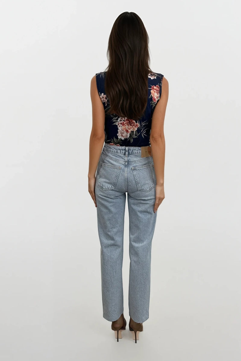JAY FLORAL NAVY SLEEVELESS WRAP STYLE BODY