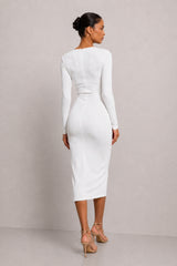Jessica White Long Sleeve Midi Dress With Front Split