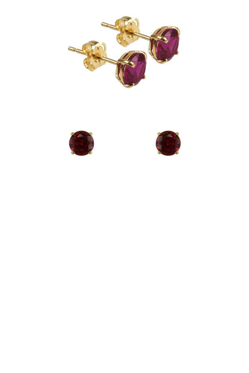 July - 9ct Yellow Gold Birthstone Earrings 5mm Round Yellow / Created Ruby