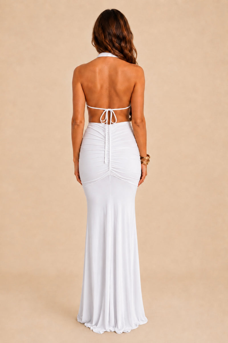 maxi white backless dress Keira Halterneck LimitedQT_Chestnut India Cotton Dress - Select Size:4
