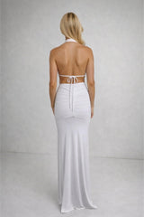 Keira White Halterneck Backless Maxi Dress