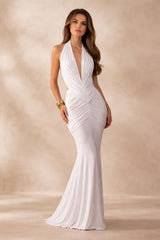 Keira White Halterneck Backless Maxi Dress