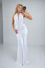 Keira White Halterneck Backless Maxi Dress
