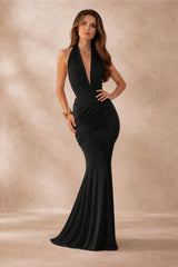 Keira Black Halterneck Backless Maxi Dress