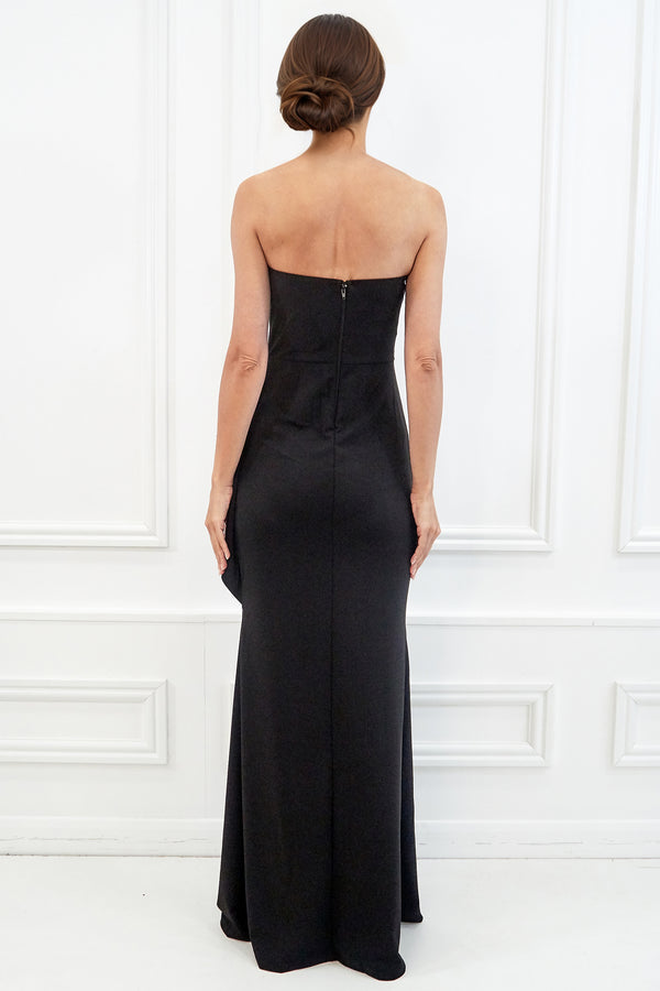 LANI BLACK STRAPLESS BANDEAU OCCASION DRESS WITH WRAP SKIRT WITH SPLIT