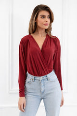 Dasha Berry Long Sleeved Wrap Bodysuit - Back View | Honor Gold