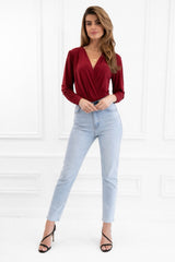 Dasha Berry Long Sleeved Wrap Bodysuit - Front View | Honor Gold